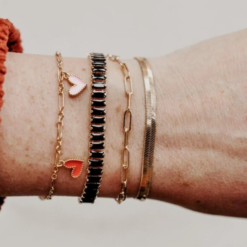 Black Bracelet Waterproof Gold Clasp Beautiful Black Zircon Everyday Bracelet